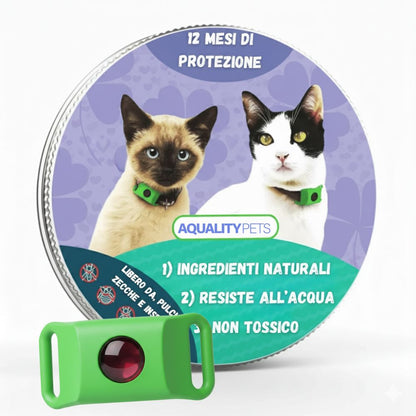 AqualityPets™- Ciondolo Antiparassitario Naturale per Gatti - Durata 12 Mesi
