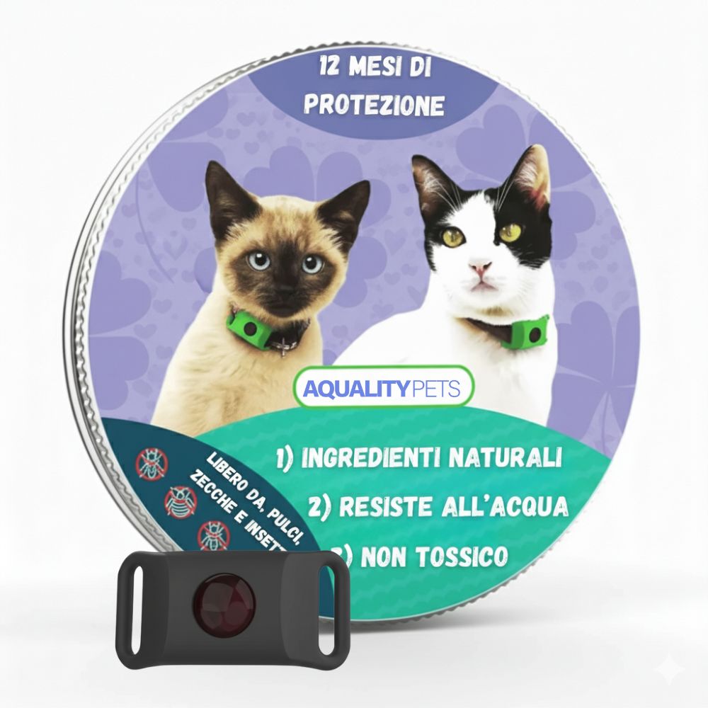 AqualityPets™- Ciondolo Antiparassitario Naturale per Gatti - Durata 12 Mesi
