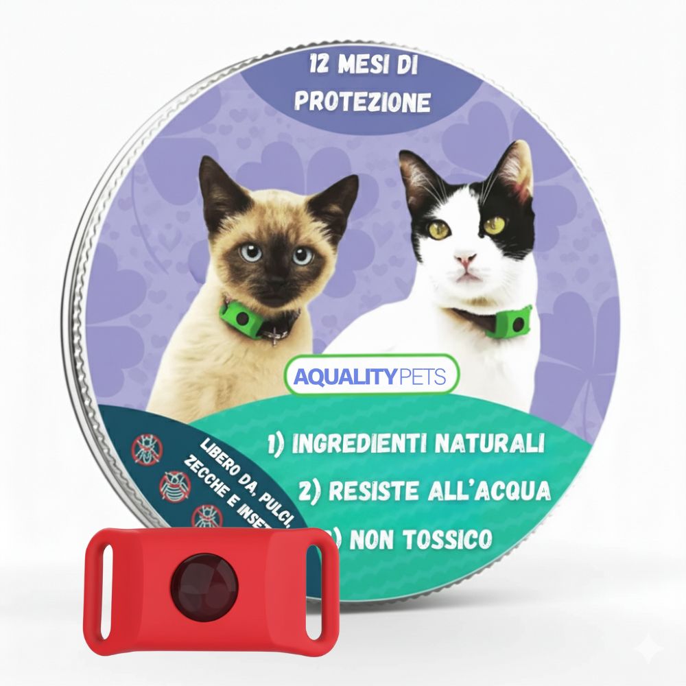 AqualityPets™- Ciondolo Antiparassitario Naturale per Gatti - Durata 12 Mesi