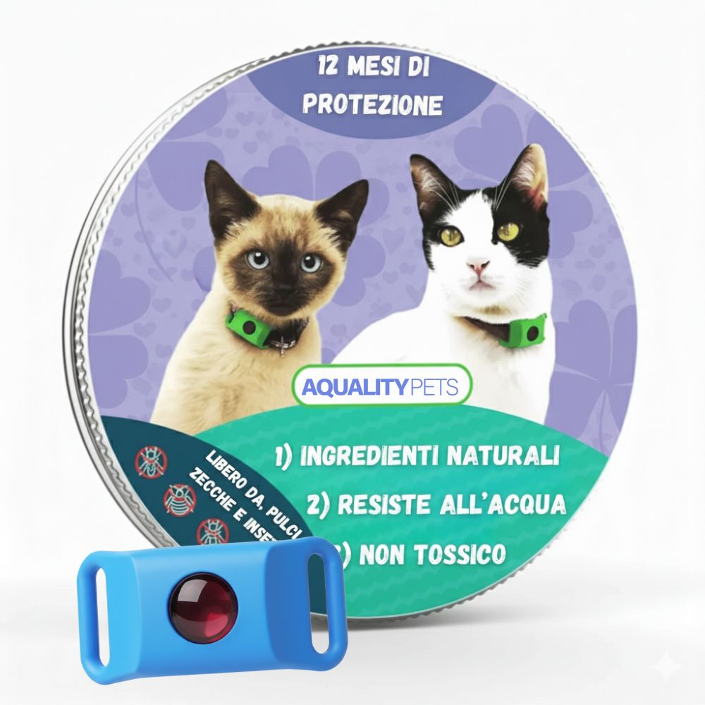 AqualityPets™- Ciondolo Antiparassitario Naturale per Gatti - Durata 12 Mesi