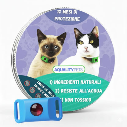 AqualityPets™- Ciondolo Antiparassitario Naturale per Gatti - Durata 12 Mesi