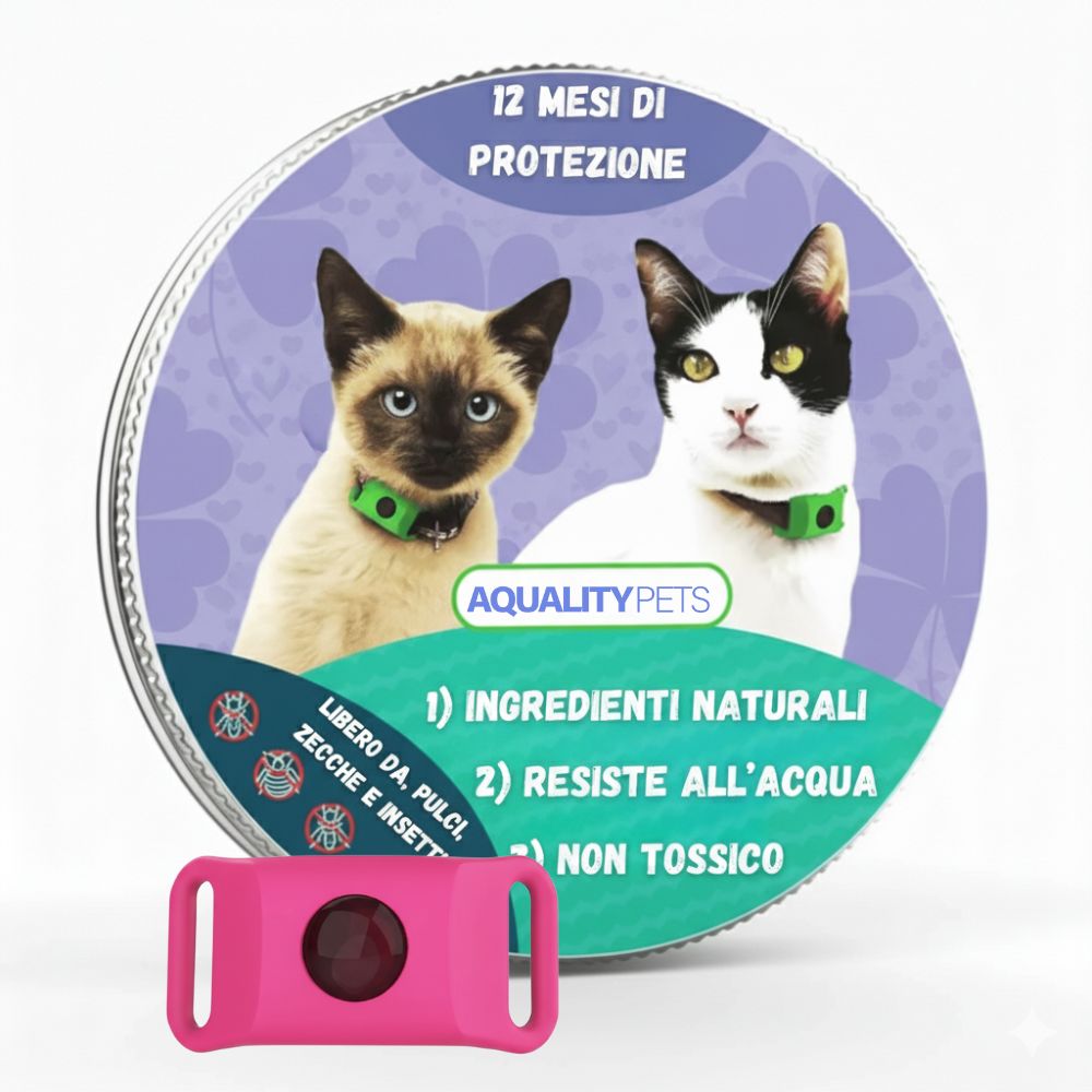 AqualityPets™- Ciondolo Antiparassitario Naturale per Gatti - Durata 12 Mesi