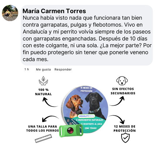 Proteja a su perro de forma natural contra garrapatas, flebotomos y pulgas | 12 meses de protección