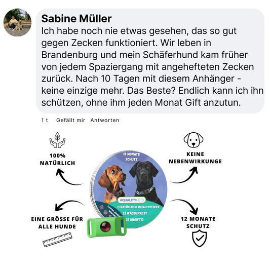 AqualityPets™ – Natürlicher Anti-Parasiten-Anhänger für Hunde – Hält 12 Monate